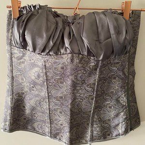 Silver Grey Satin and Brocade Burlesque Corset